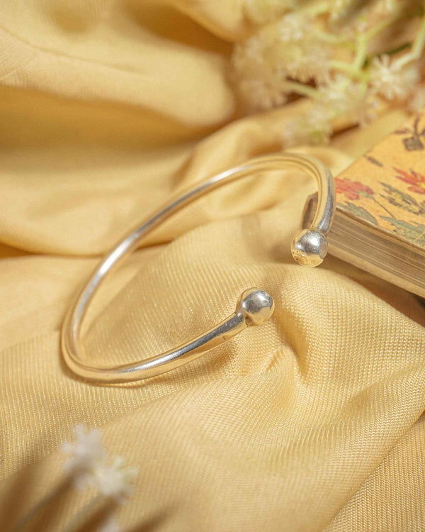 92.5 Sterling Silver Ball-End Open Cuff Bangle | Minimalist Adjustable Kada