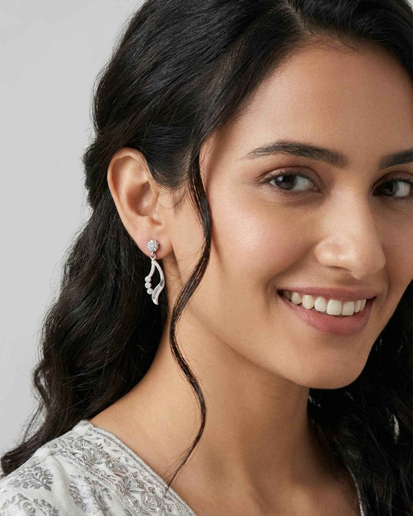 92.5 Sterling Silver CZ Ribbon Drop Earrings | Elegant Open Teardrop