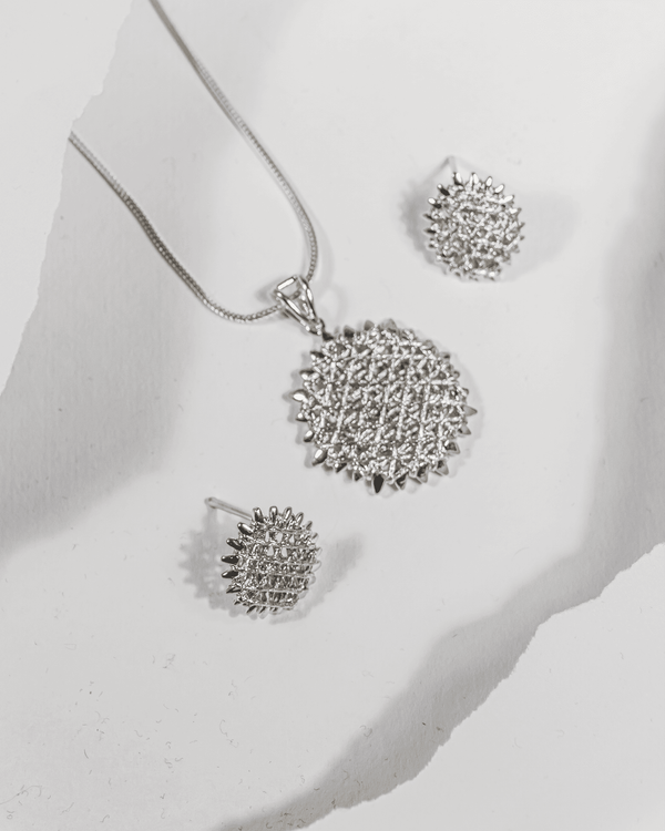 925 Sterling Silver Round Sunburst Pendant Set with Textured Mesh | Unique Chakra Design (Chain Not Included)