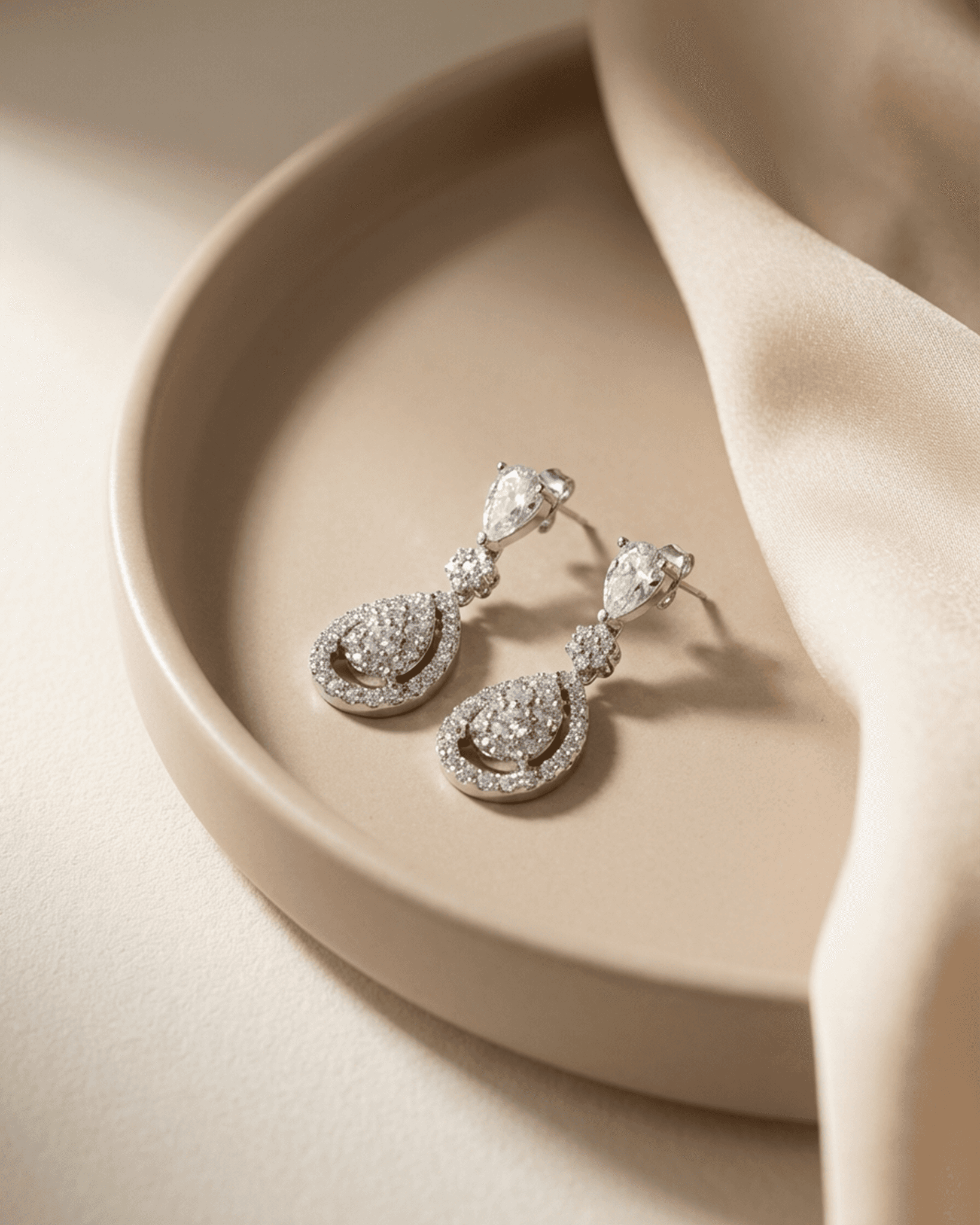 92.5 Sterling Silver CZ Tiered Teardrop Pendant Set | Diamond Look Dangle (Chain Not Included)