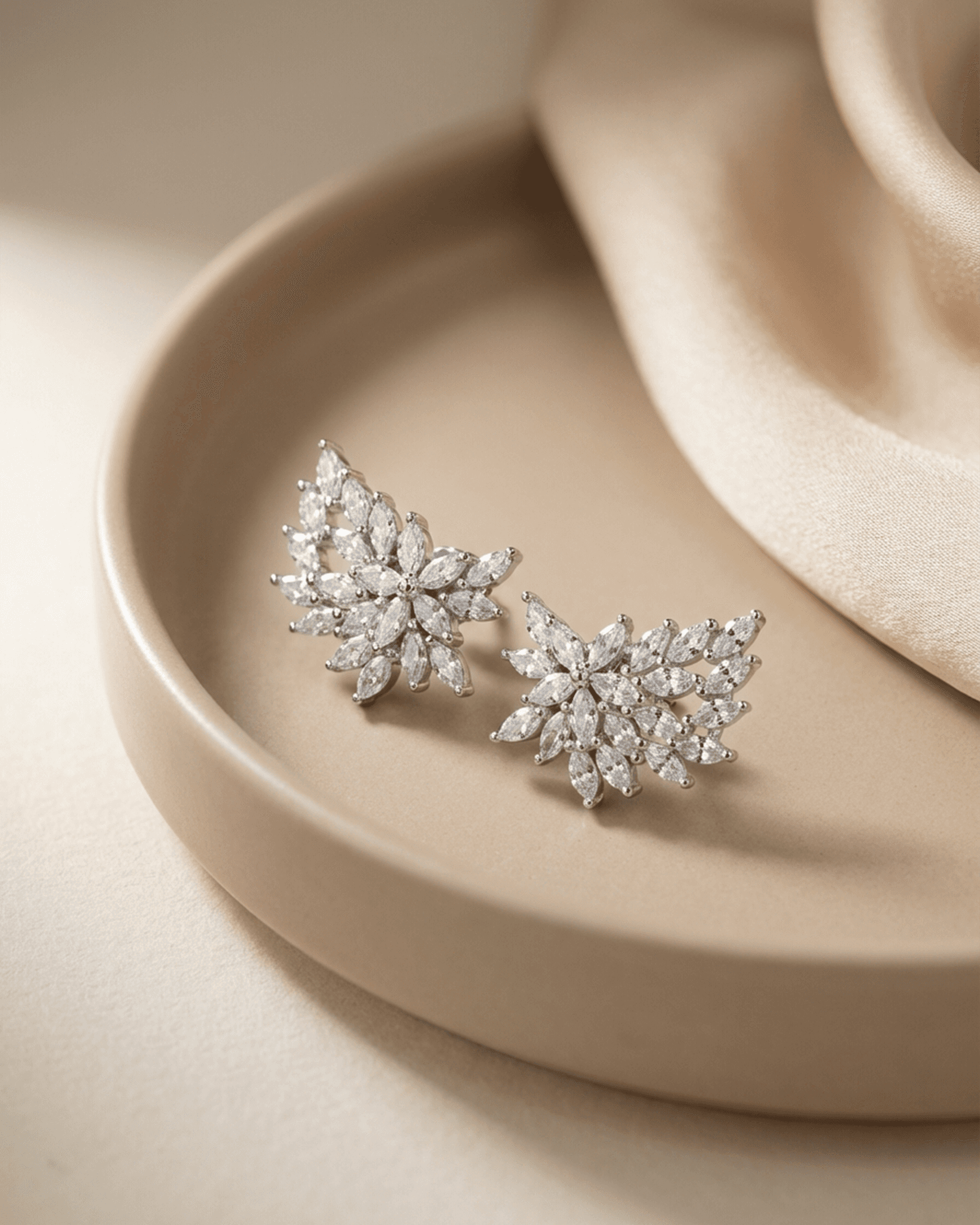 92.5 Sterling Silver Marquise CZ Floral Wing Pendant Set | Diamond Look Studs (Chain Not Included)