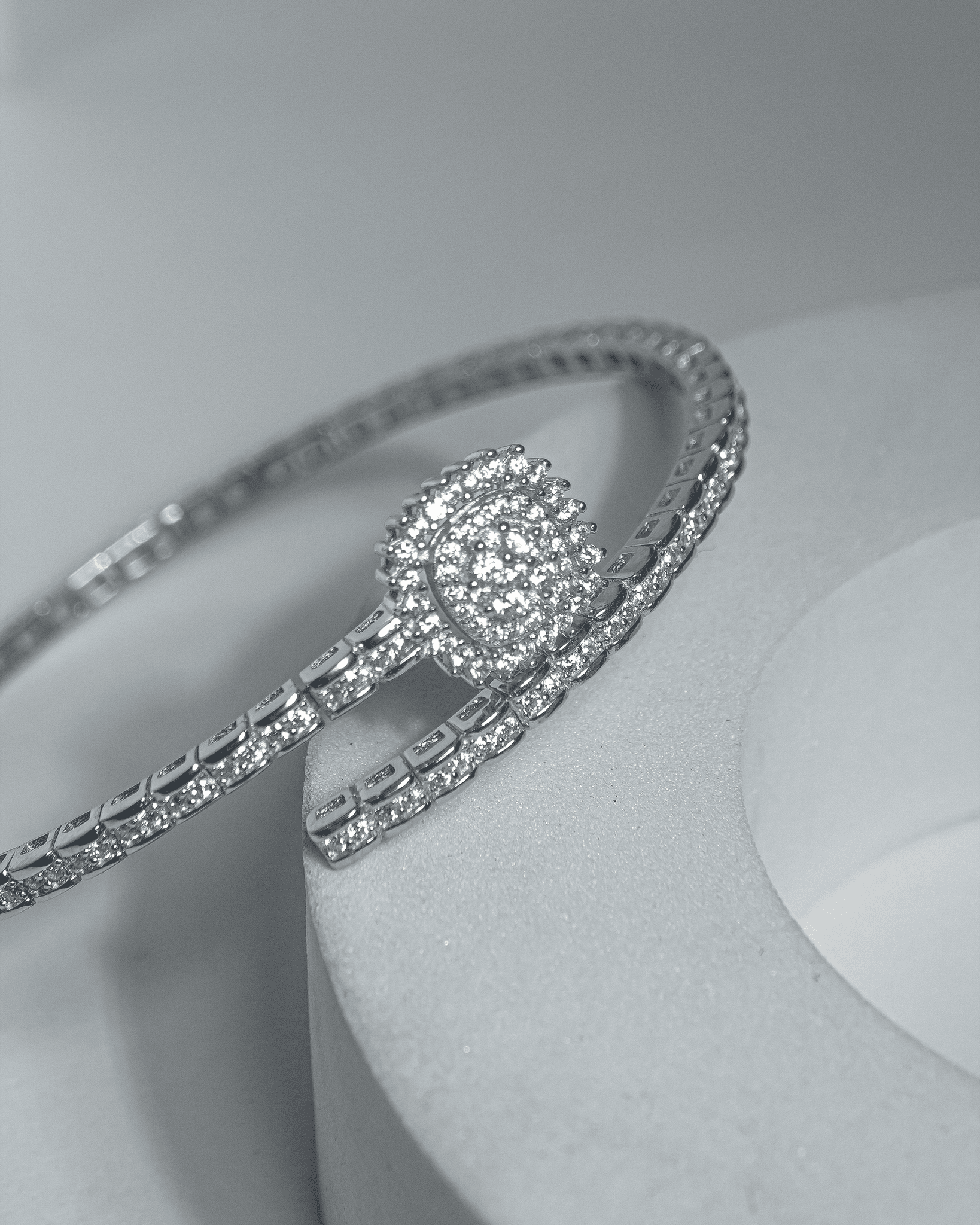 92.5 Sterling Silver CZ Cluster Bypass Bracelet | Diamond Look Wrap Cuff