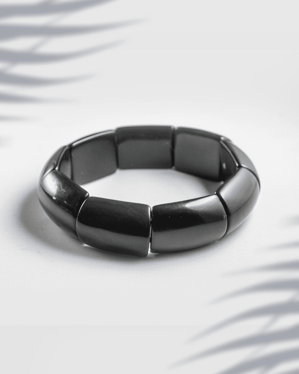 Trendy Black Rectangular Tile Bracelet | Glossy Geometric Fashion Wristband