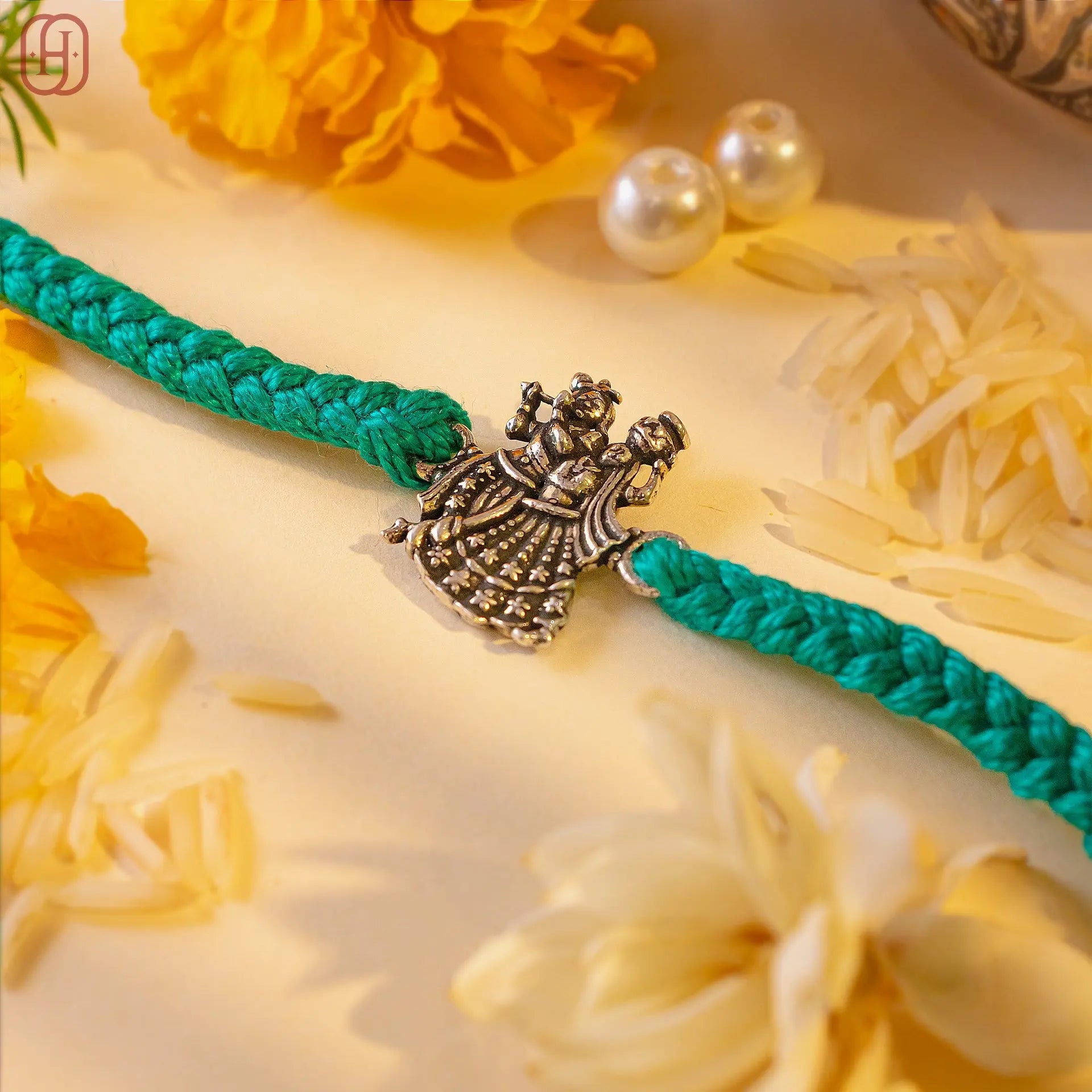 Hardik Jewels Radha Krishna Silver Rakhi for Celebration.