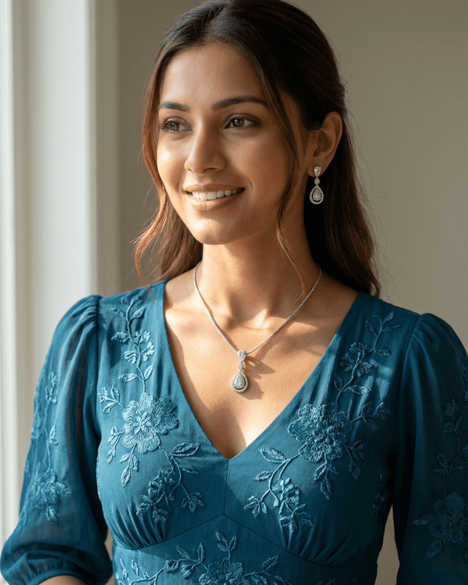 92.5 Sterling Silver CZ Tiered Teardrop Pendant Set | Diamond Look Dangle (Chain Not Included)