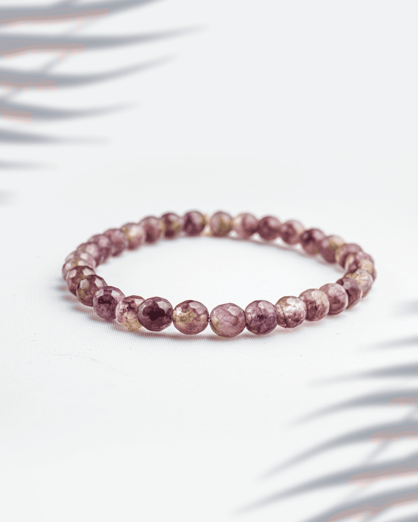 Natural Lepidolite Faceted Bracelet (6mm) | Lilac Stone for Stress Relief & Sleep