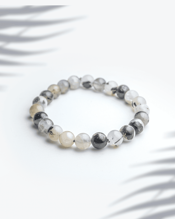 Natural Silver Rutilated Quartz Bracelet | Rare Rhutile Energy Crystal