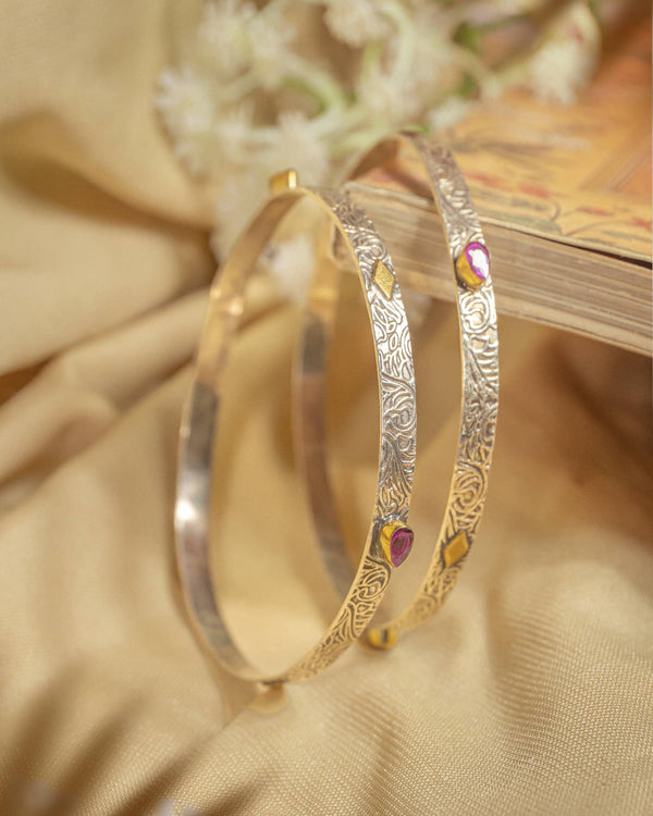 92.5 Sterling Silver Antique Floral Vine Bangles (Pair) | Oxidized Nakshi Chudi
