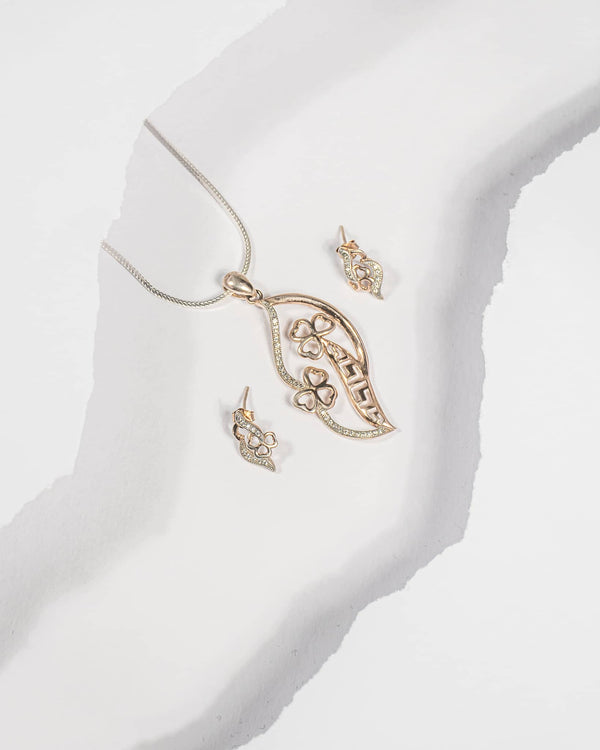 925 Sterling Silver Rose Gold Plated Pendant Set with CZ | Leaf & Clover Design (Chain Not Included)