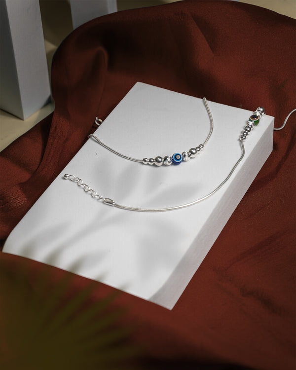 925 Sterling Silver Evil Eye Anklet for Women | Minimalist Nazariya Payal & Protection Jewelry