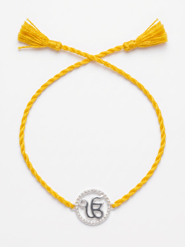 Ik Onkar CZ Halo Silver Rakhi - Yellow