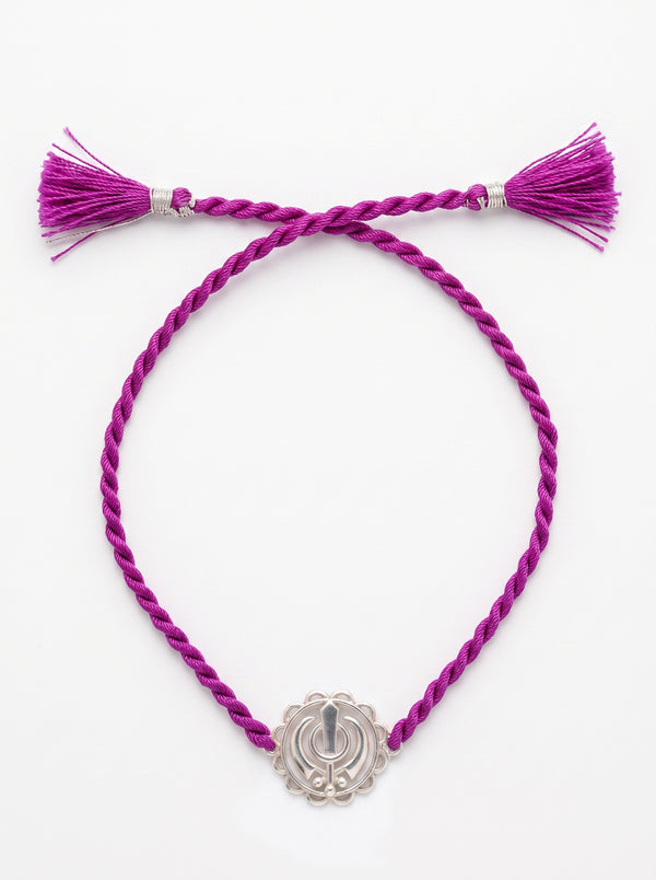 Khanda Silver Rakhi - Purple Thread