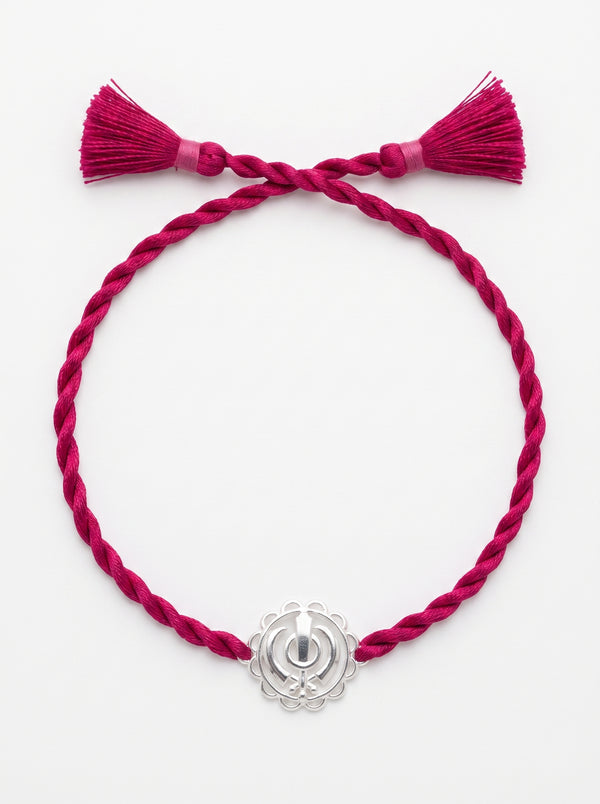 Khanda Silver Rakhi - Pink Thread
