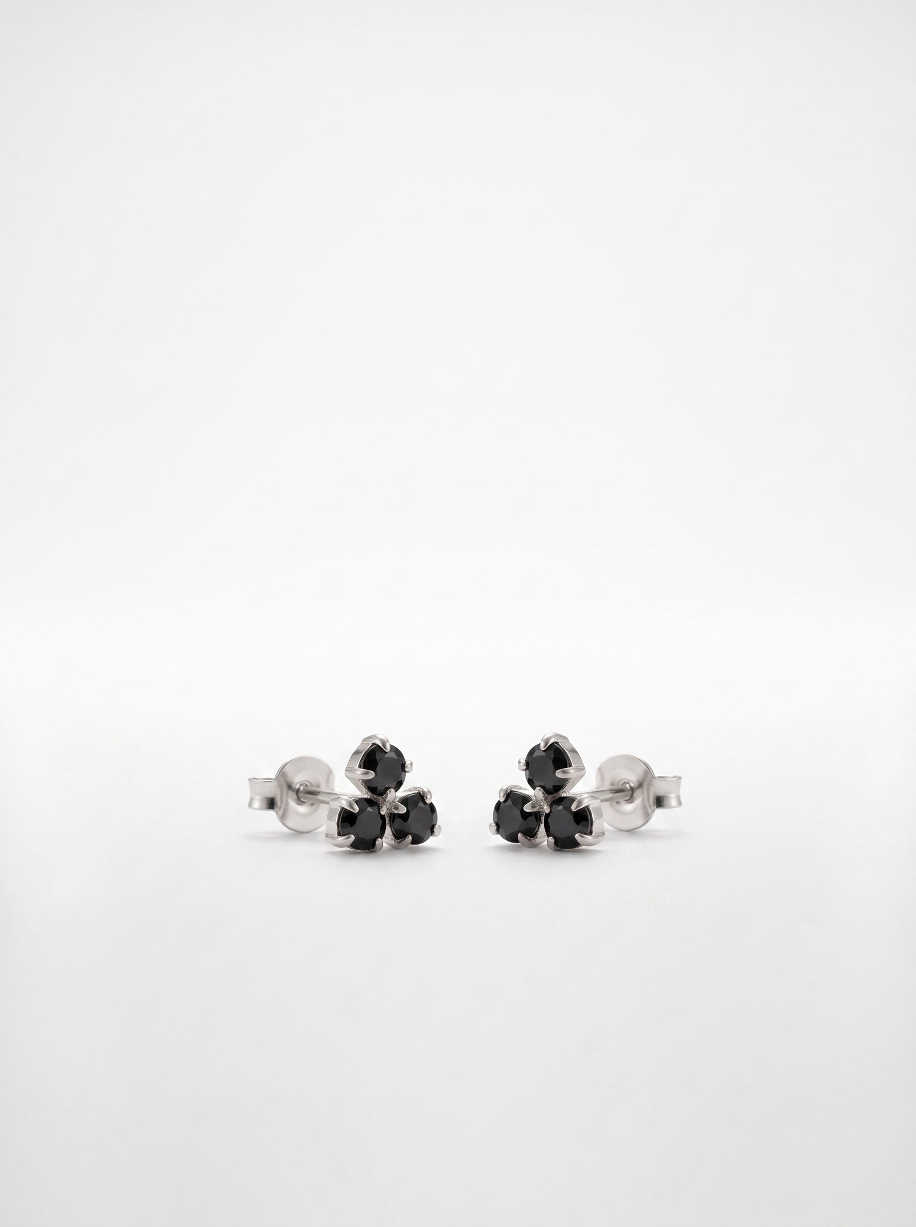 Black CZ Floral Cluster Silver Stud Earrings - front studio product view - Hardik Jewels