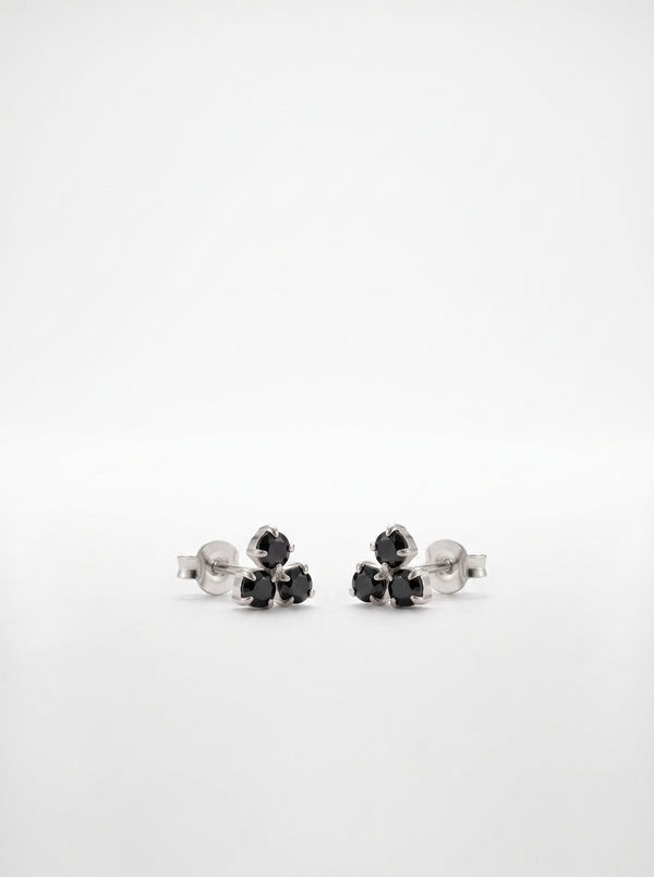 Black CZ Floral Cluster Silver Stud Earrings