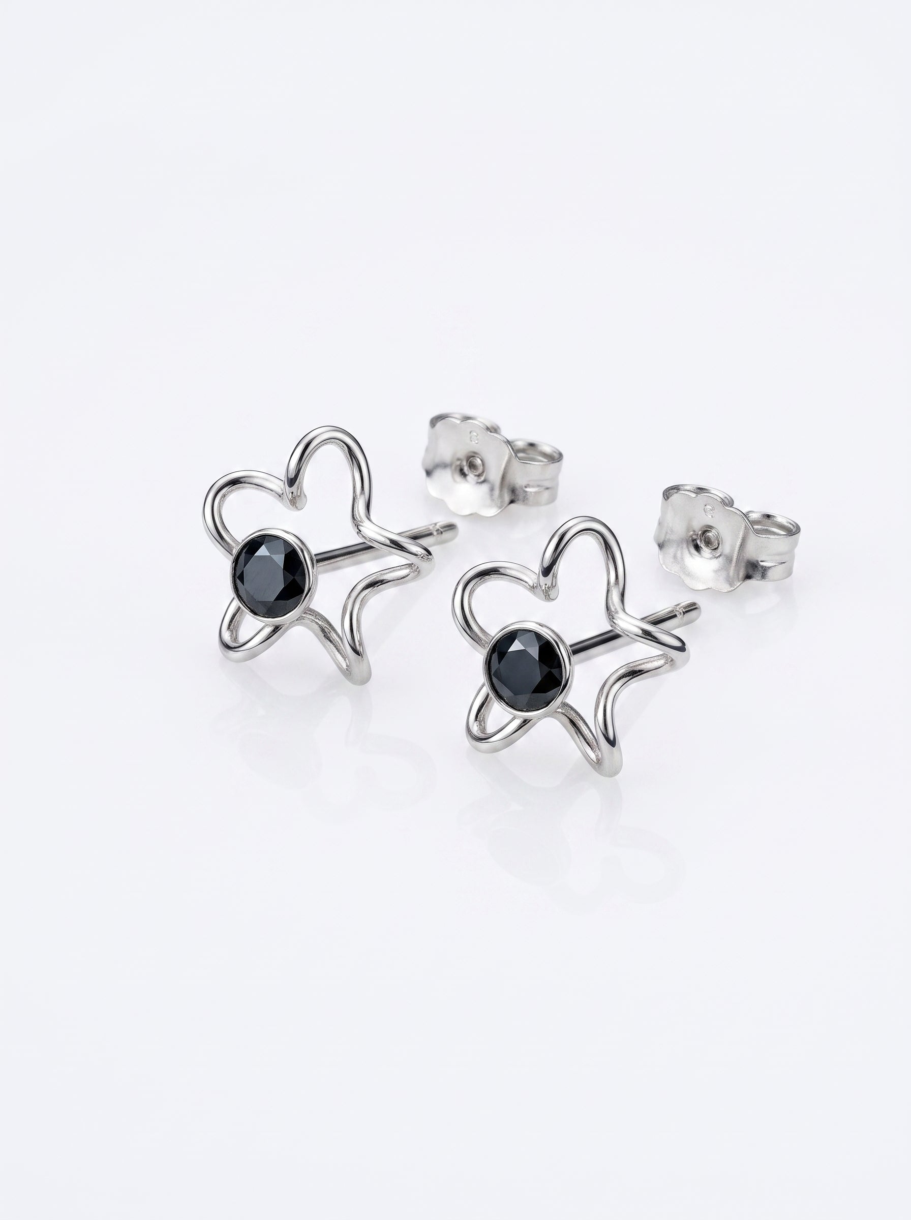 Black CZ Bunny Silver Stud Earrings - front studio product view - Hardik Jewels