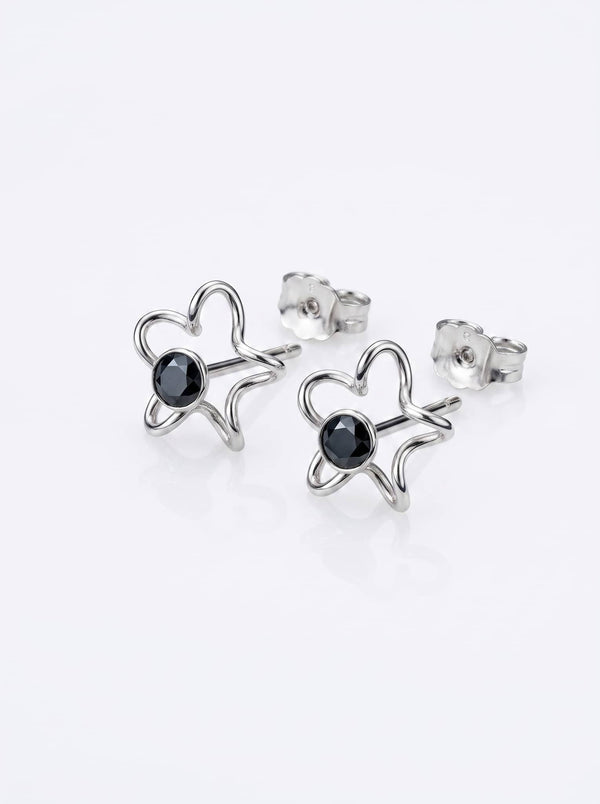 Black CZ Bunny Silver Stud Earrings