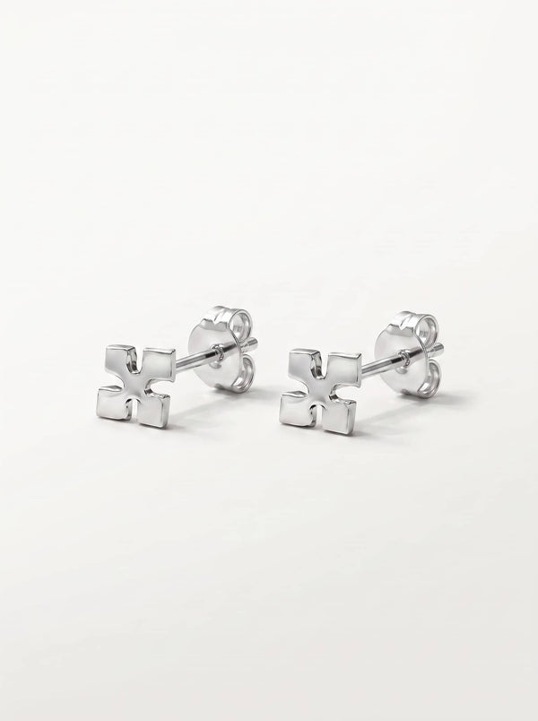 Minimal Cross Silver Stud Earrings