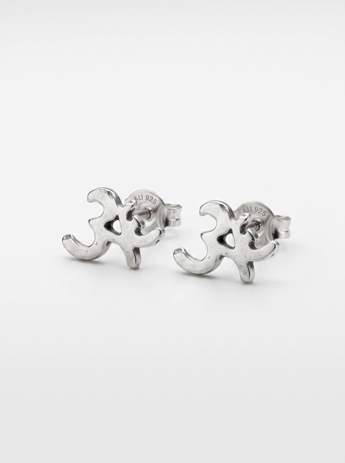 Om Symbol 92.5 Sterling Silver Stud Earrings - front studio product view - Hardik Jewels