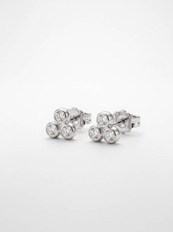 Triple CZ Cluster Silver Stud Earrings