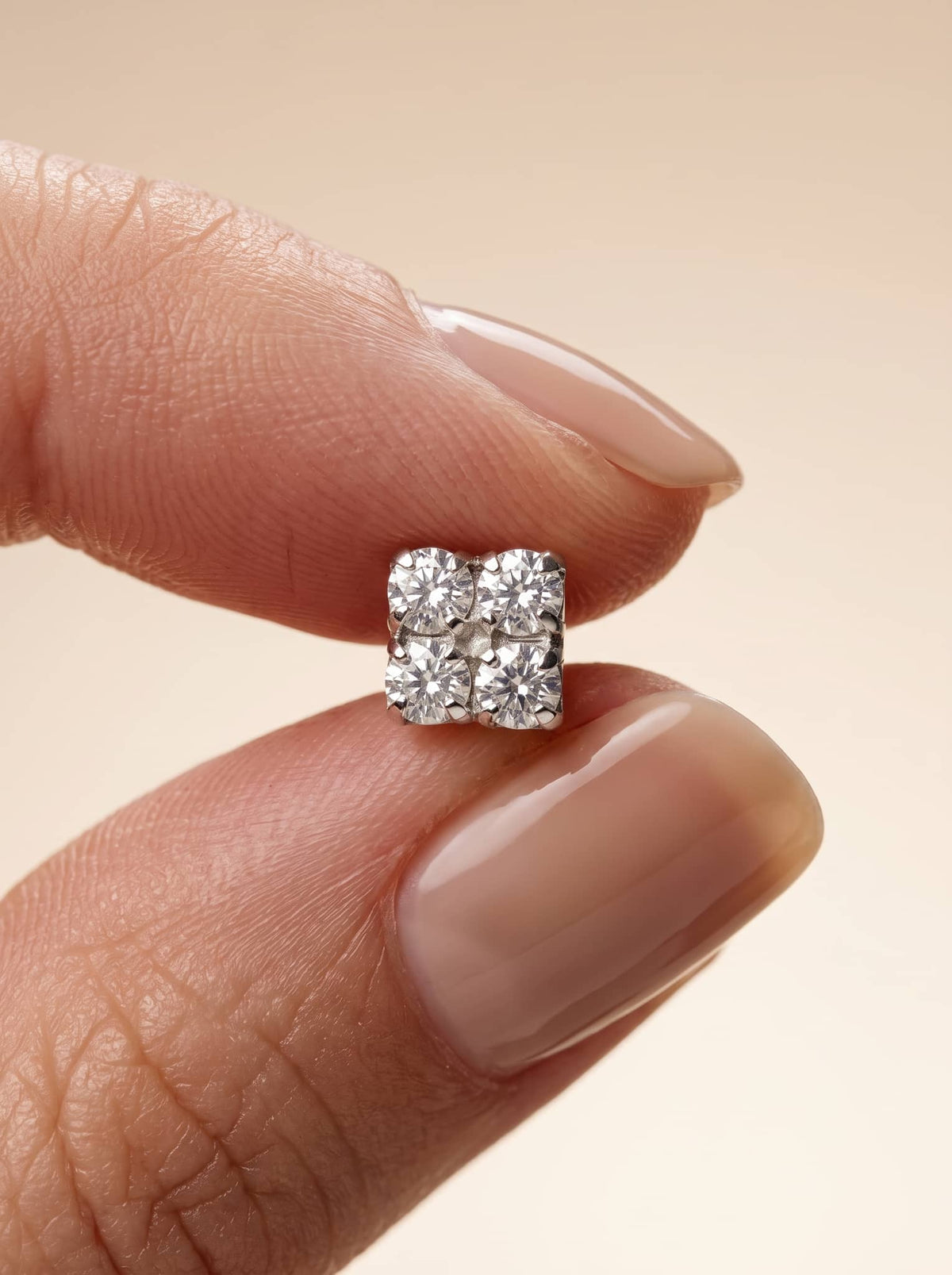 Square Four CZ Silver Stud Earrings - close-up detail view - Hardik Jewels
