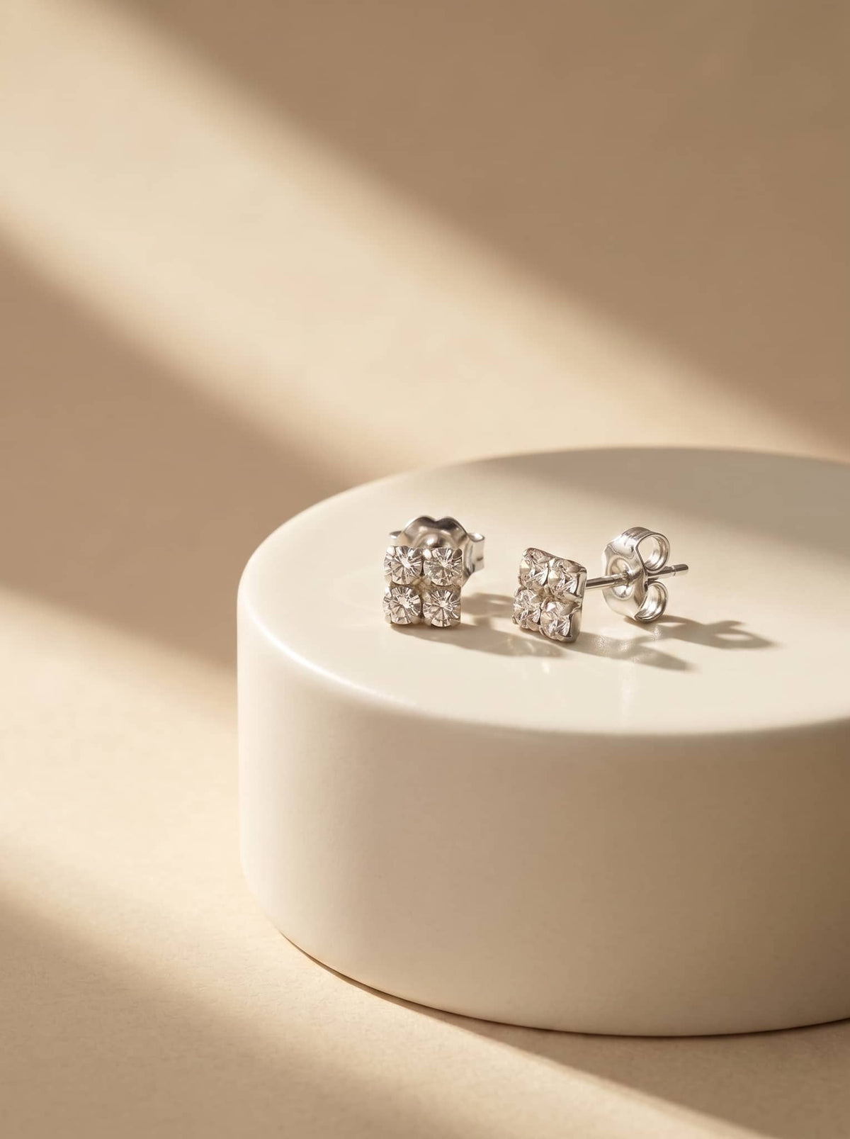 Square Four CZ Silver Stud Earrings - premium jewellery display - Hardik Jewels