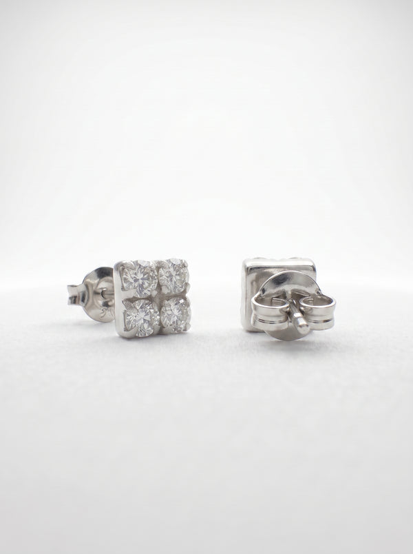 Square Four CZ Silver Stud Earrings