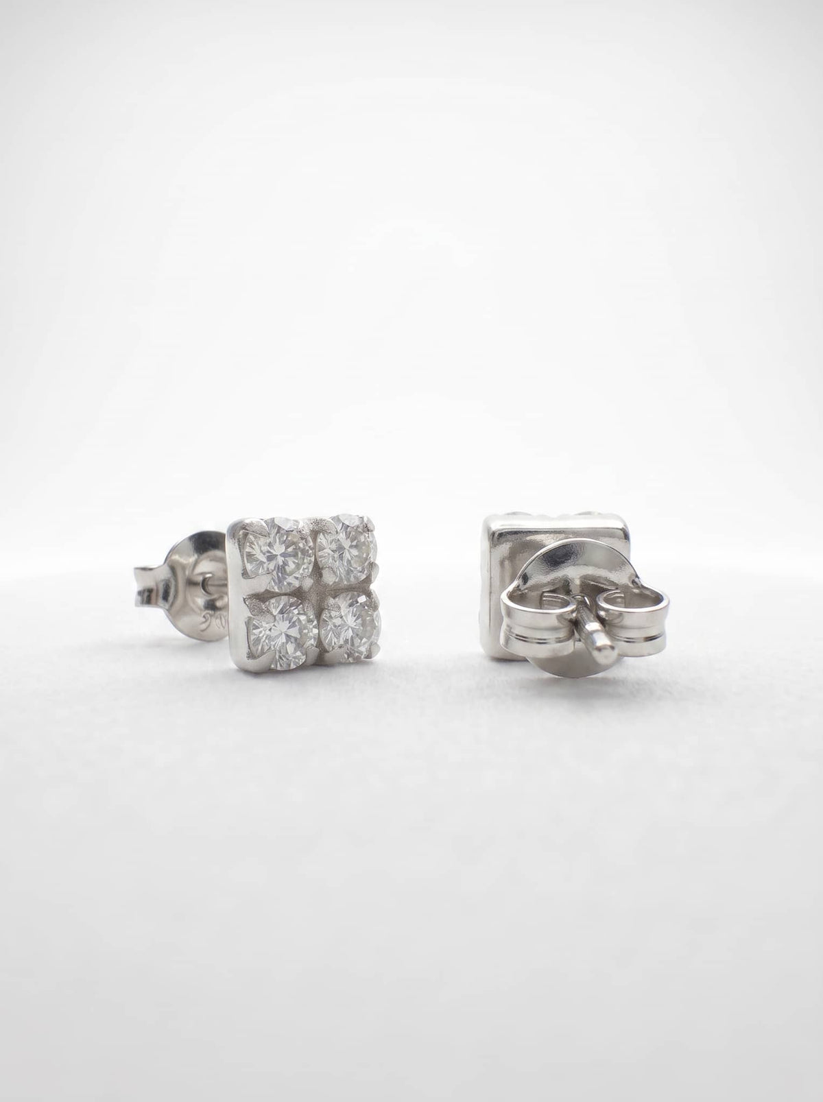 Square Four CZ Silver Stud Earrings - front studio product view - Hardik Jewels