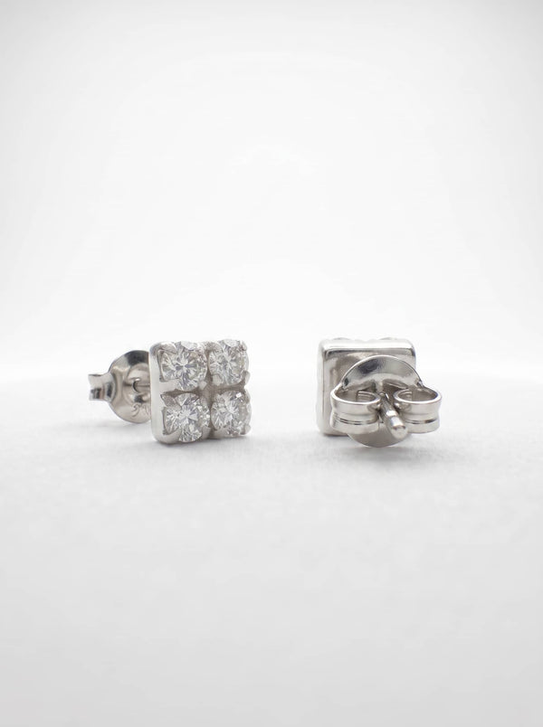 Square Four CZ Silver Stud Earrings