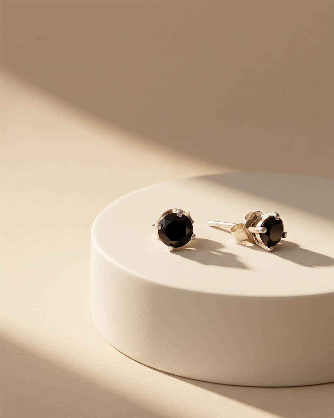 Black CZ Solitaire Silver Stud Earrings - premium jewellery display - Hardik Jewels