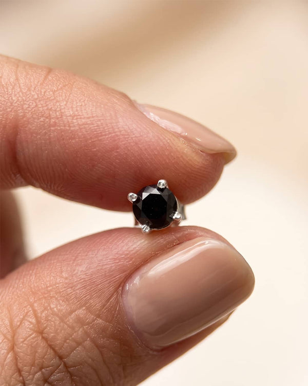 Black CZ Solitaire Silver Stud Earrings