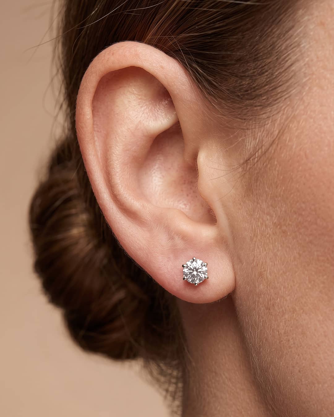 Clear CZ Floral Cluster Silver Stud Earrings - ear styling view - Hardik Jewels