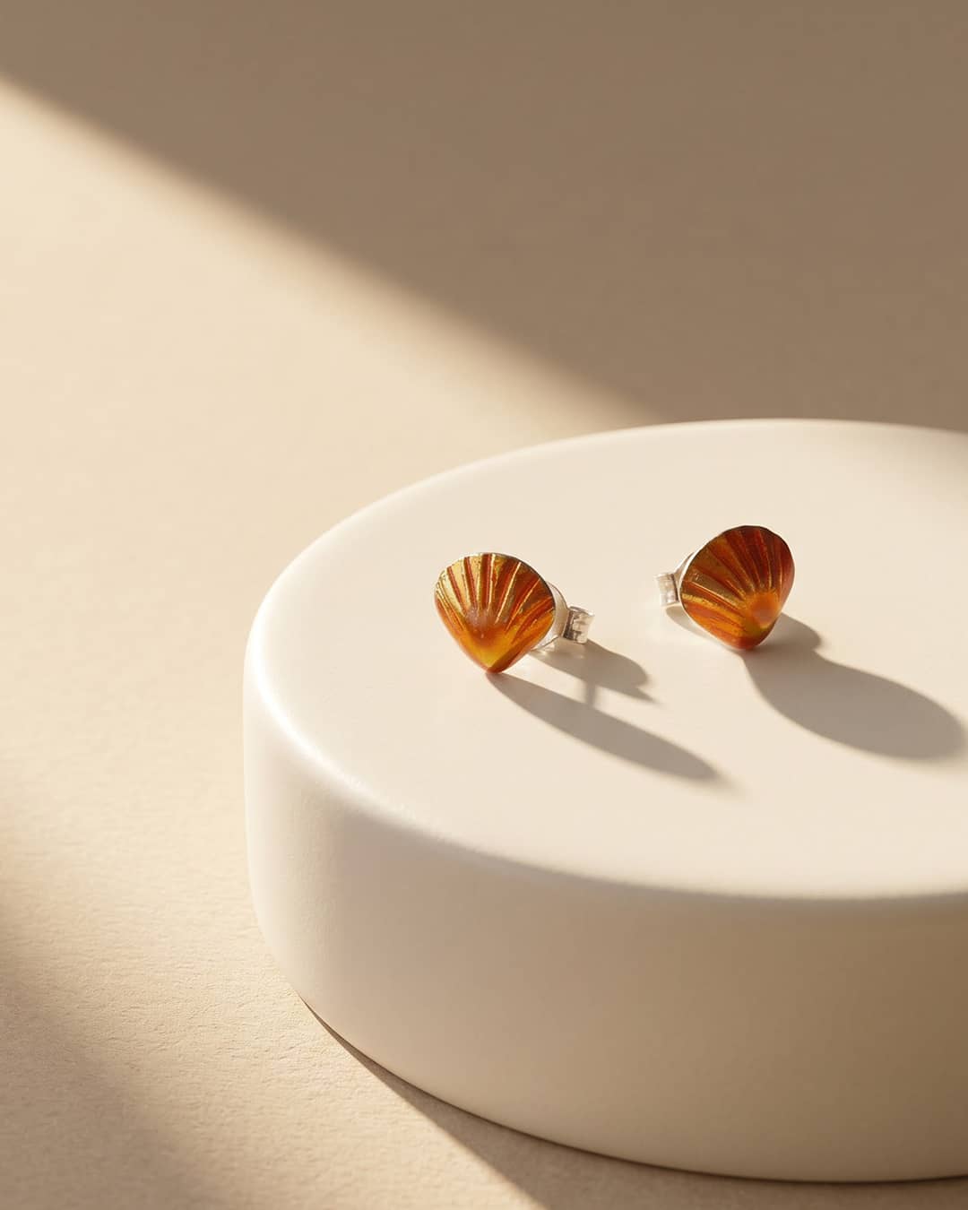 Orange Shell Enamel Silver Stud Earrings - premium jewellery display - Hardik Jewels