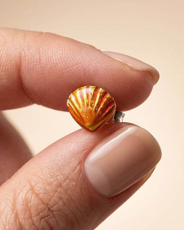 Orange Shell Enamel Silver Stud Earrings