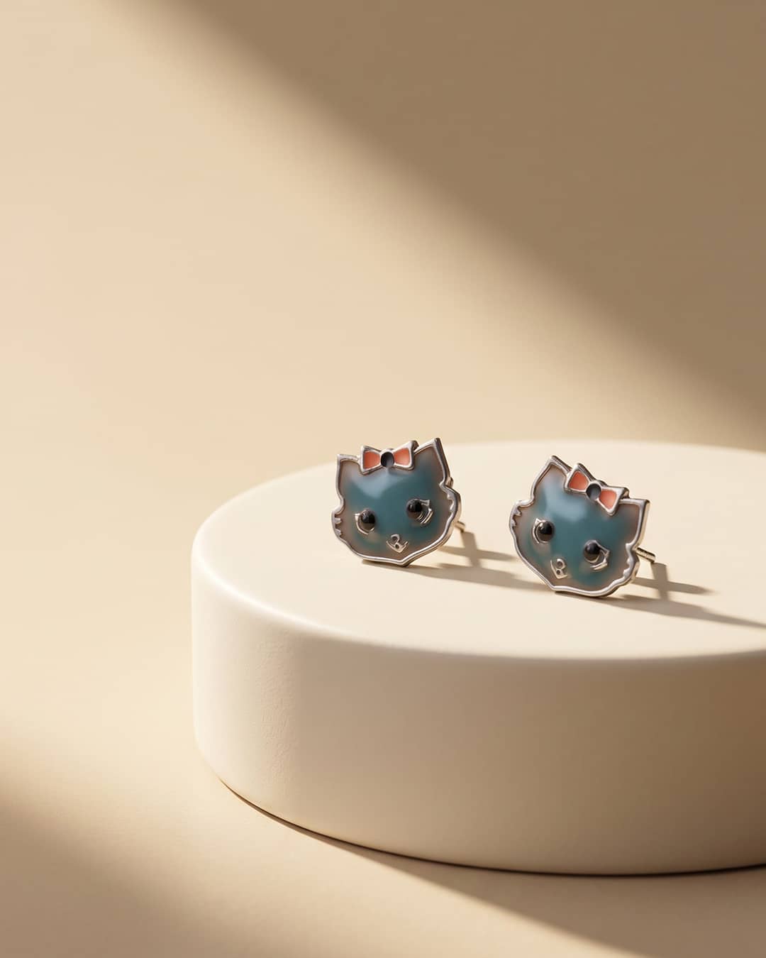Black Cat Bow Enamel Silver Stud Earrings - premium jewellery display - Hardik Jewels