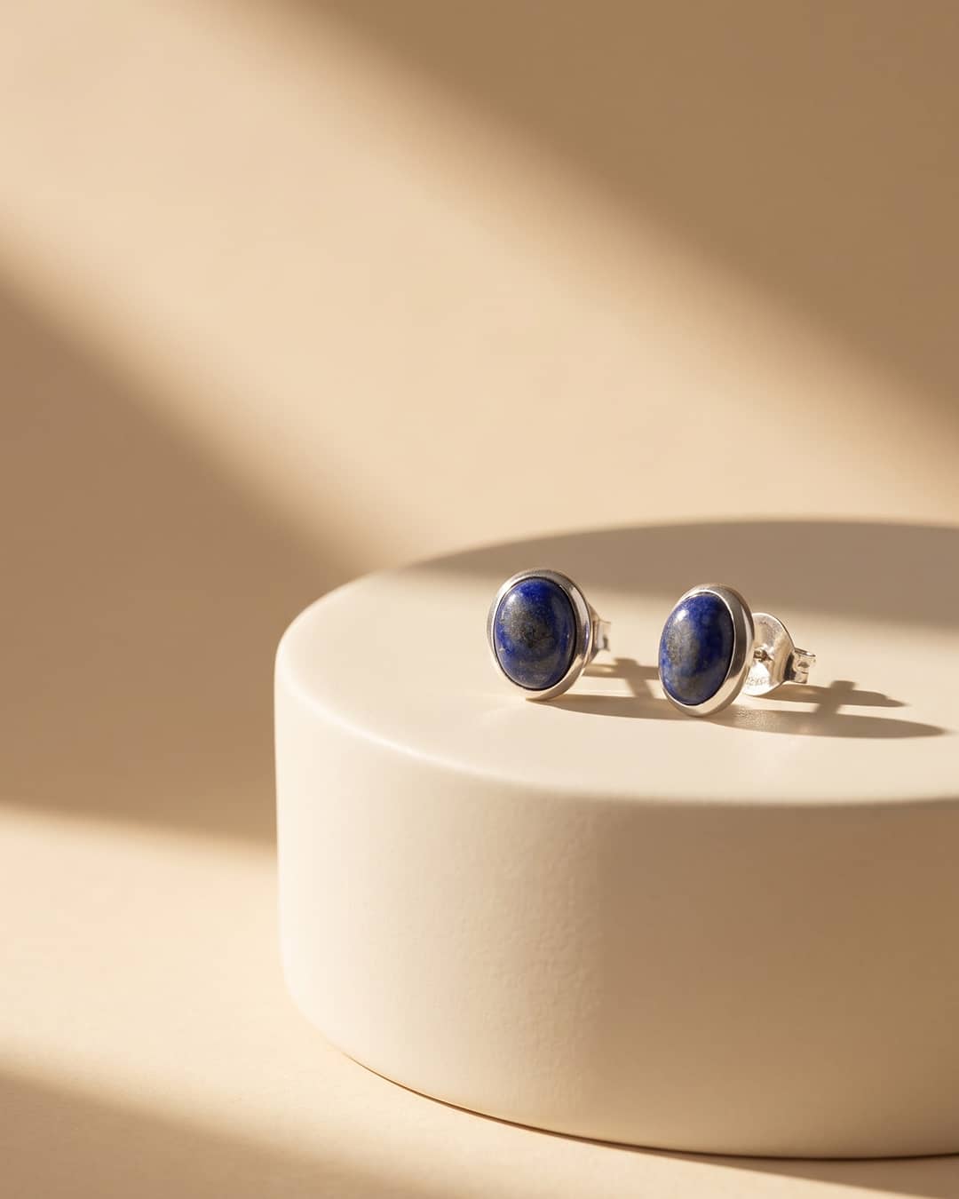 Lapis Lazuli Oval 92.5 Silver Stud Earrings - premium jewellery display - Hardik Jewels