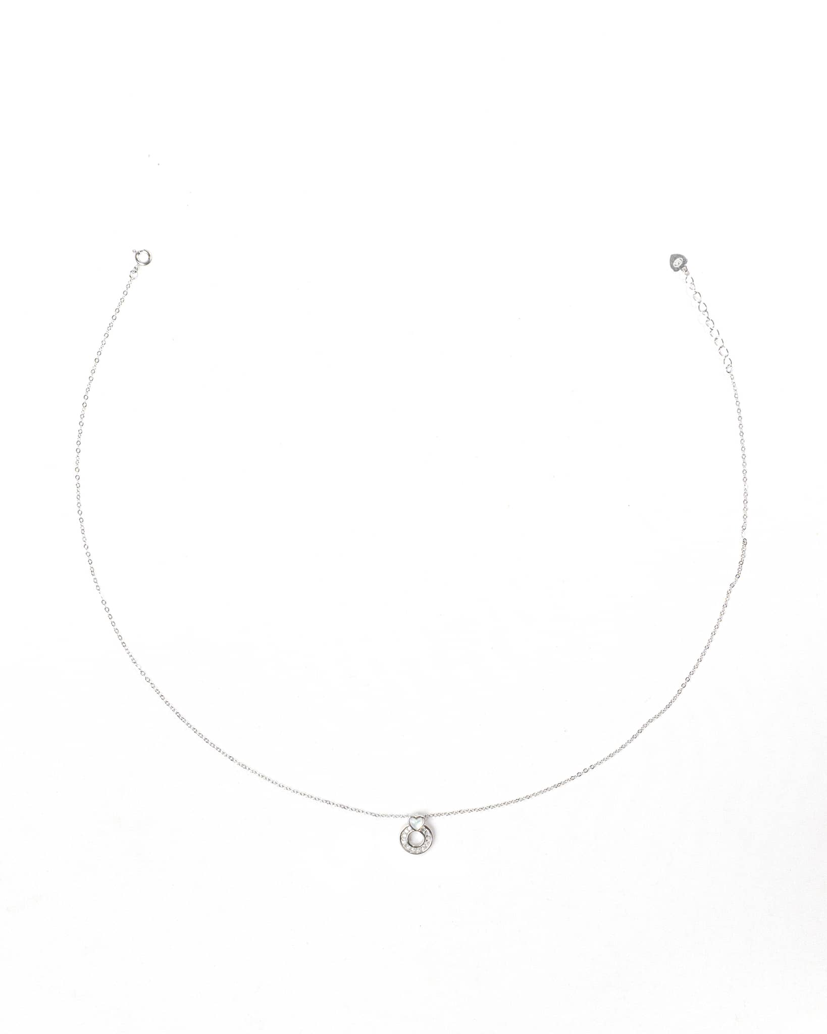 92.5 Sterling Silver Heart & Circle Pendant Necklace | CZ Diamond Love Charm