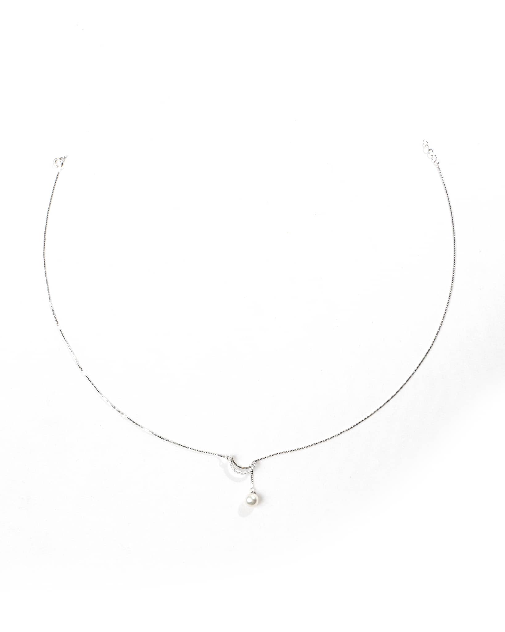 Hardik Jewels 92.5 Sterling Silver Crescent Moon Pearl Pendant Necklace