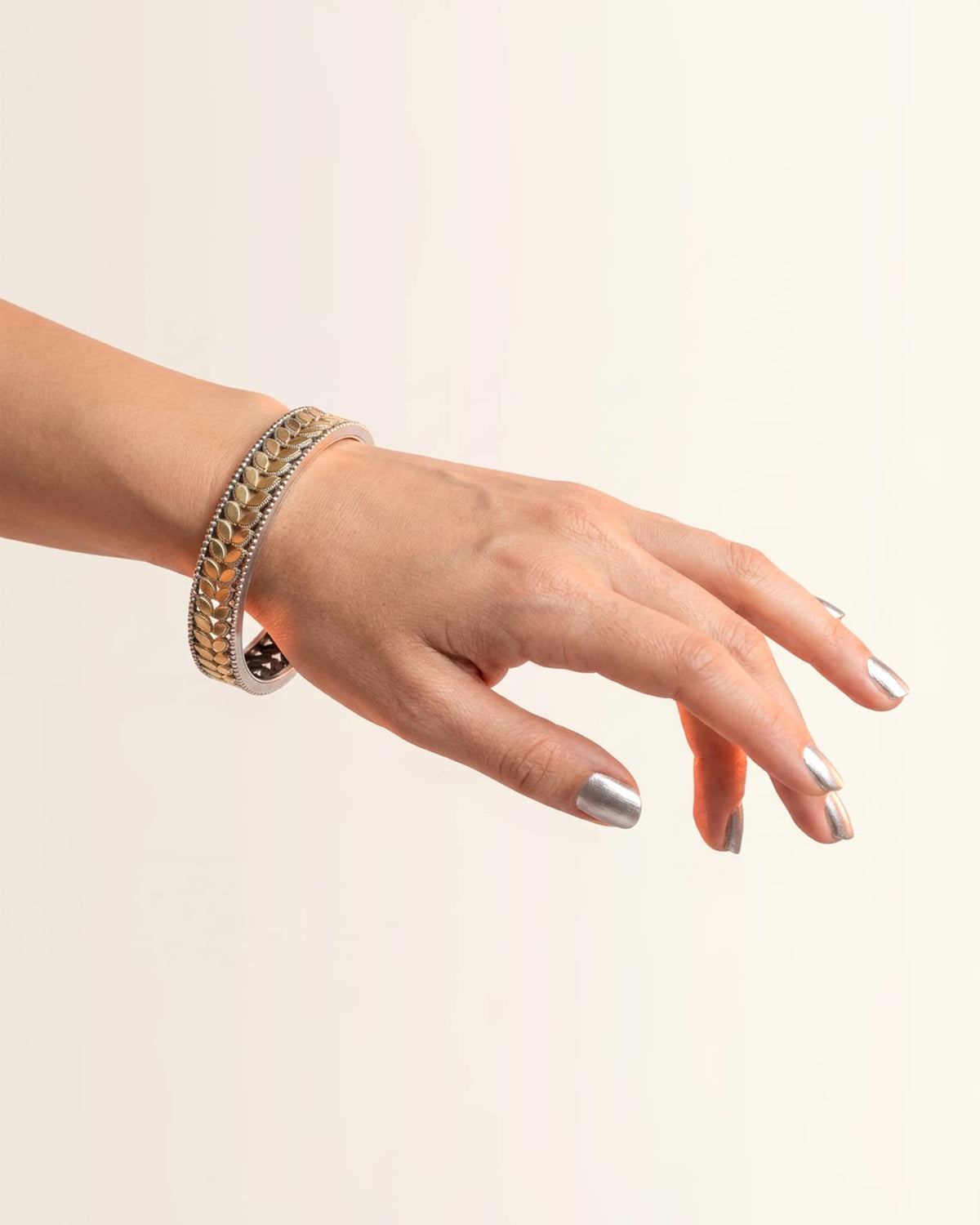 92.5 Sterling Silver Dual Tone Ghungroo Bangle | Gold & Silver Tribal Kada