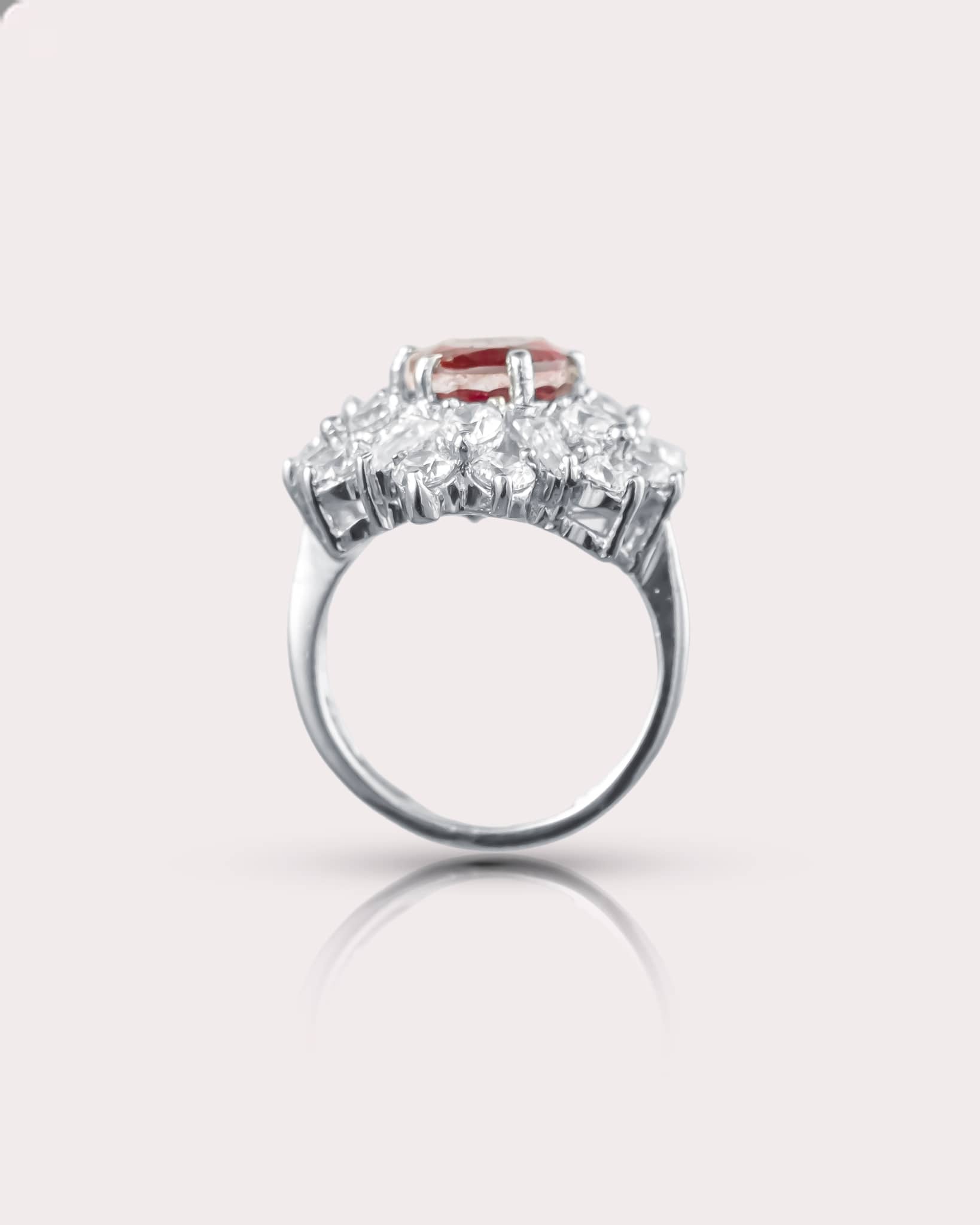92.5 Sterling Silver Ruby CZ Cocktail Ring | Vintage Diamond Halo Cluster