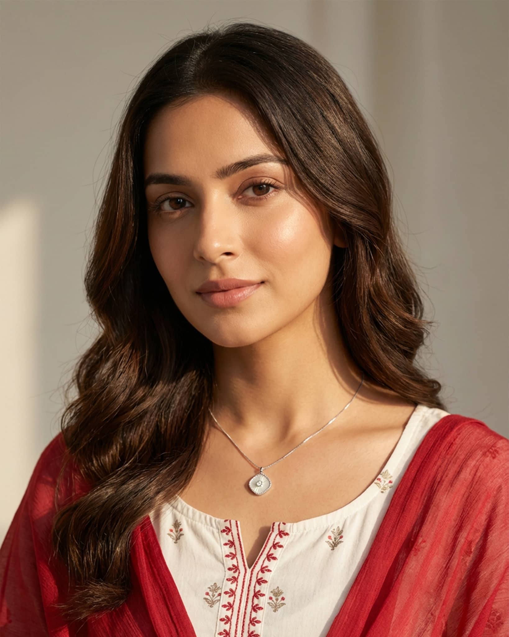 92.5 Sterling Silver White Sunburst Cushion Pendant Necklace | Minimalist MOP Style Charm