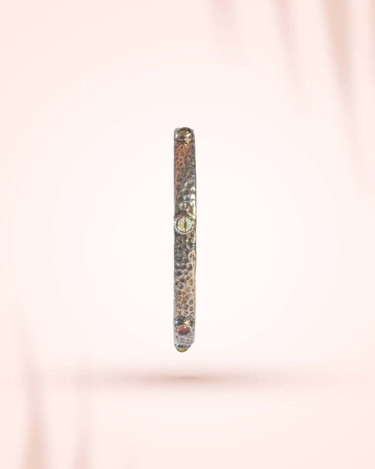 92.5 Sterling Silver Hammered Multi-Gemstone Bangle | Antique Textured Slim Kada