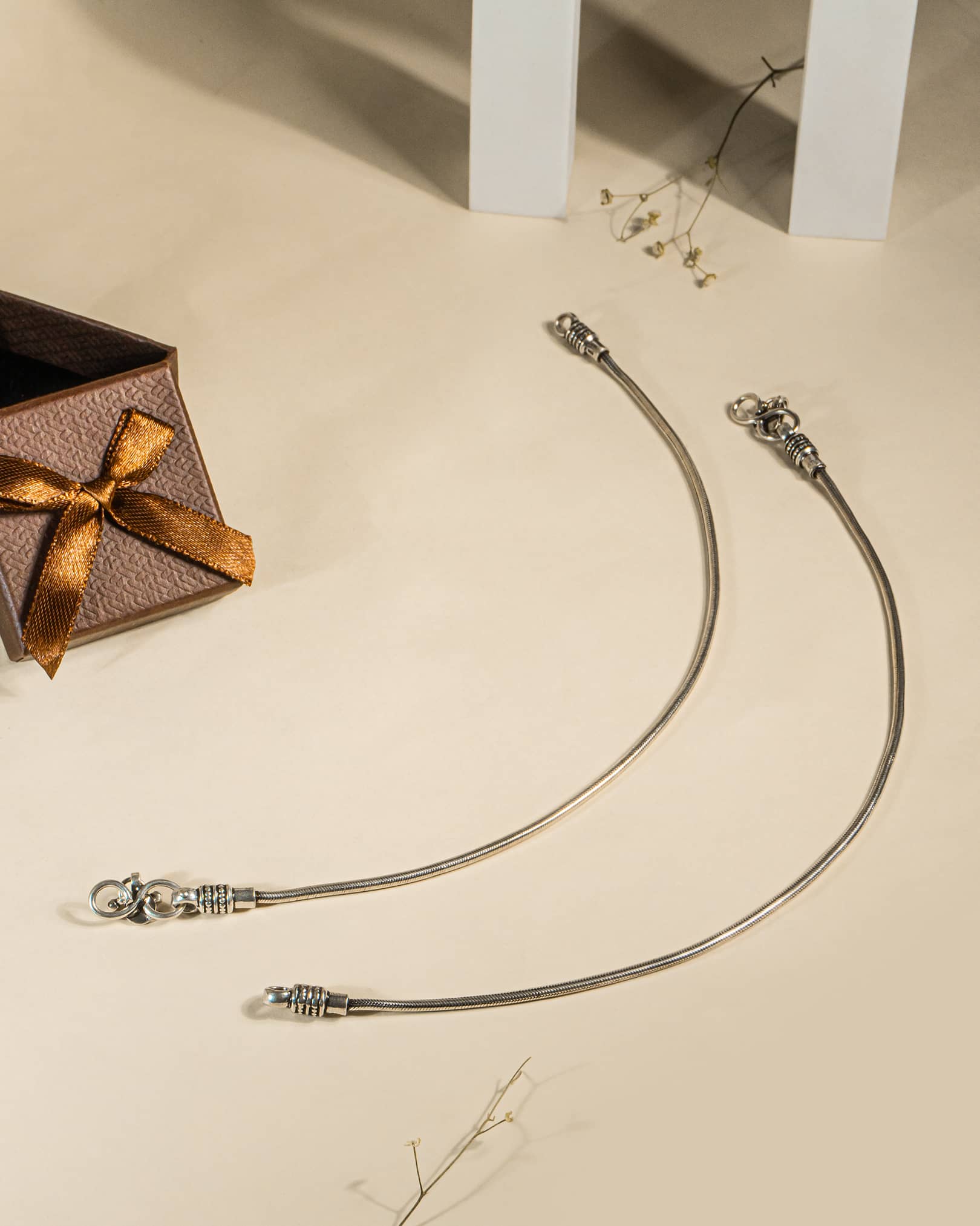925 Sterling Silver Thick Snake Chain Anklets (Pair) | Durable Daily Wear Payal
