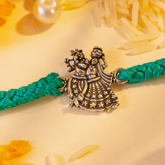 Hardik Jewels Radha Krishna Silver Rakhi for Celebration.