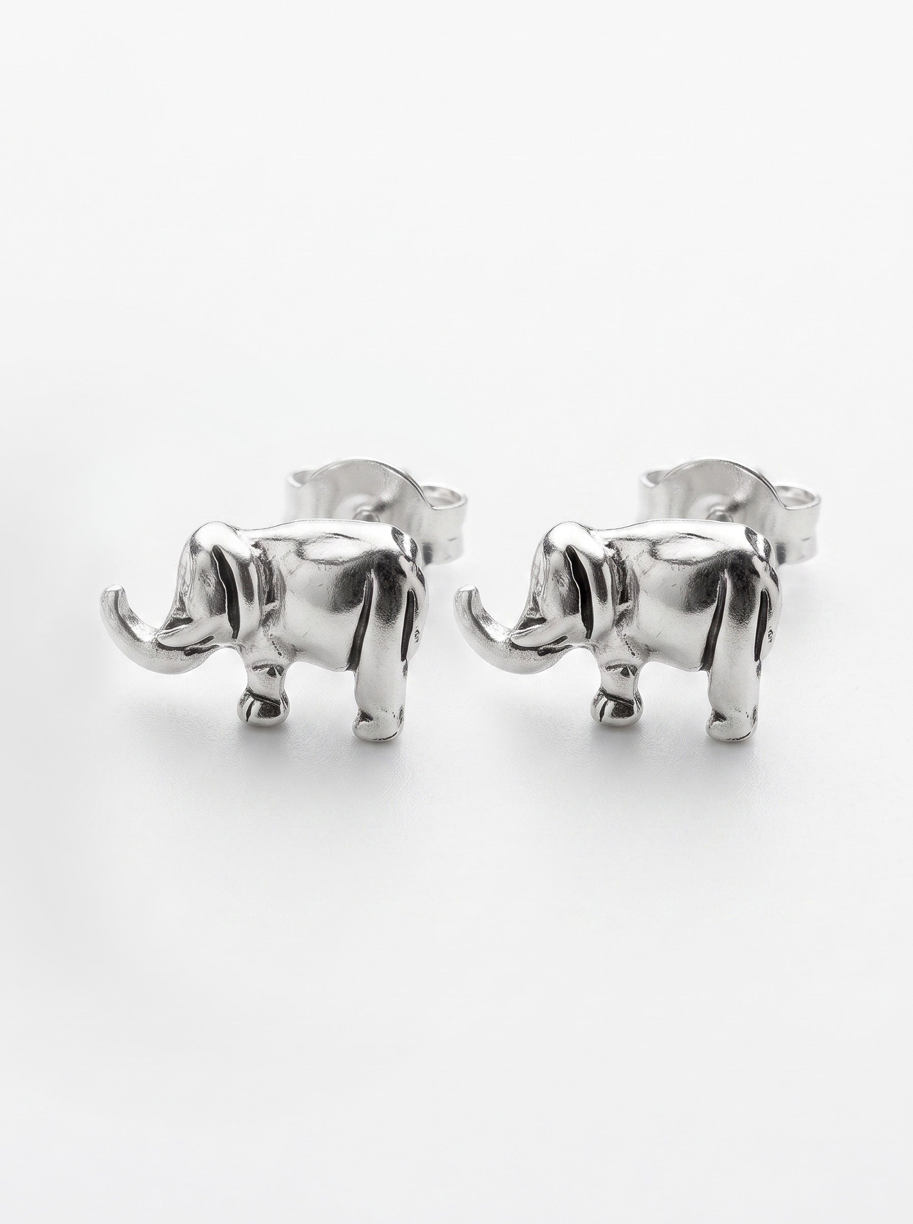 Elephant 92.5 Sterling Silver Stud Earrings - front studio product view - Hardik Jewels