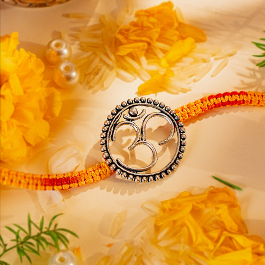 Hardik Jewels 92.5 Silver Om Rakhi - Handcrafted Design.