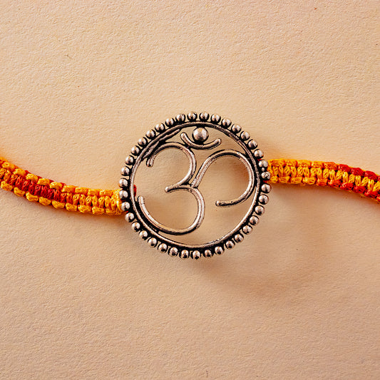 Hardik Jewels 92.5 Silver Om Rakhi - Handcrafted Design.