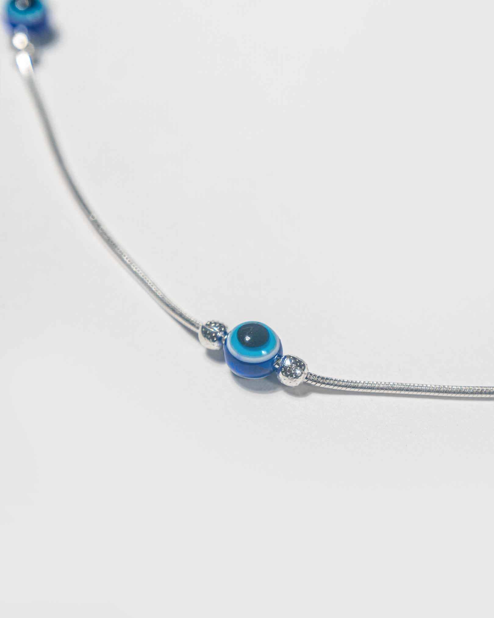 92.5 Sterling Silver Evil Eye Station Anklet | Blue Nazar Bead Snake Chain Payal