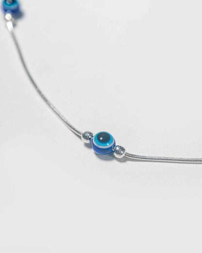 92.5 Sterling Silver Evil Eye Station Anklet | Blue Nazar Bead Snake Chain Payal