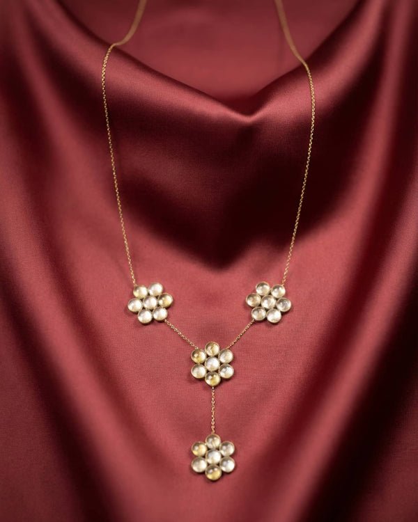 92.5 Sterling Silver Gold Plated Yellow Floral Y-Necklace | Citrine Color Flower Drop